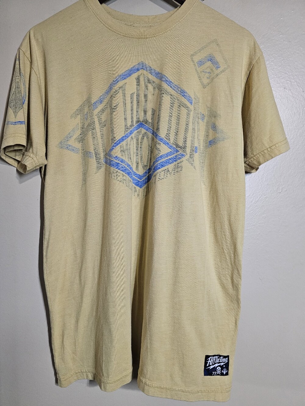 Affliction American Customs Tan Graphic Tee Wings Y2K Biker Men's Large